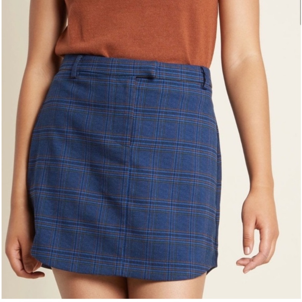 BB Dakota Blue Checkered Mini Skirt